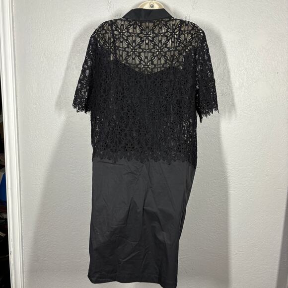 Vintage Y2K DKNY Lace Shirt Dress Black Casual Modest Elbow Sleeve Slip Lined L - Picture 6 of 8